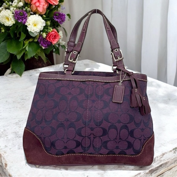 Coach Handbags - Coach Vintage Y2K Purple Leather and Suede Monogram Purse